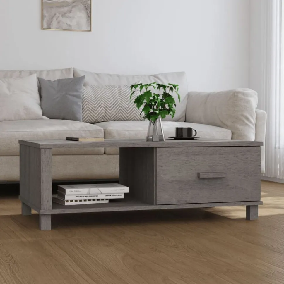 vidaXL Salontafel HAMAR 100x55x35 cm massief grenenhout lichtgrijs