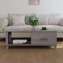 vidaXL Salontafel HAMAR 100x55x35 cm massief grenenhout lichtgrijs