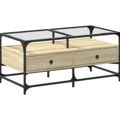 vidaXL Salontafel met glazen blad 98,5x50x45 cm sonoma eiken staal