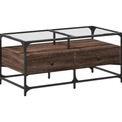 vidaXL Salontafel met glazen blad 98,5x50x45 cm sonoma eiken staal
