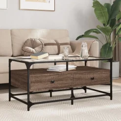 vidaXL Salontafel met glazen blad 98,5x50x45 cm sonoma eiken staal