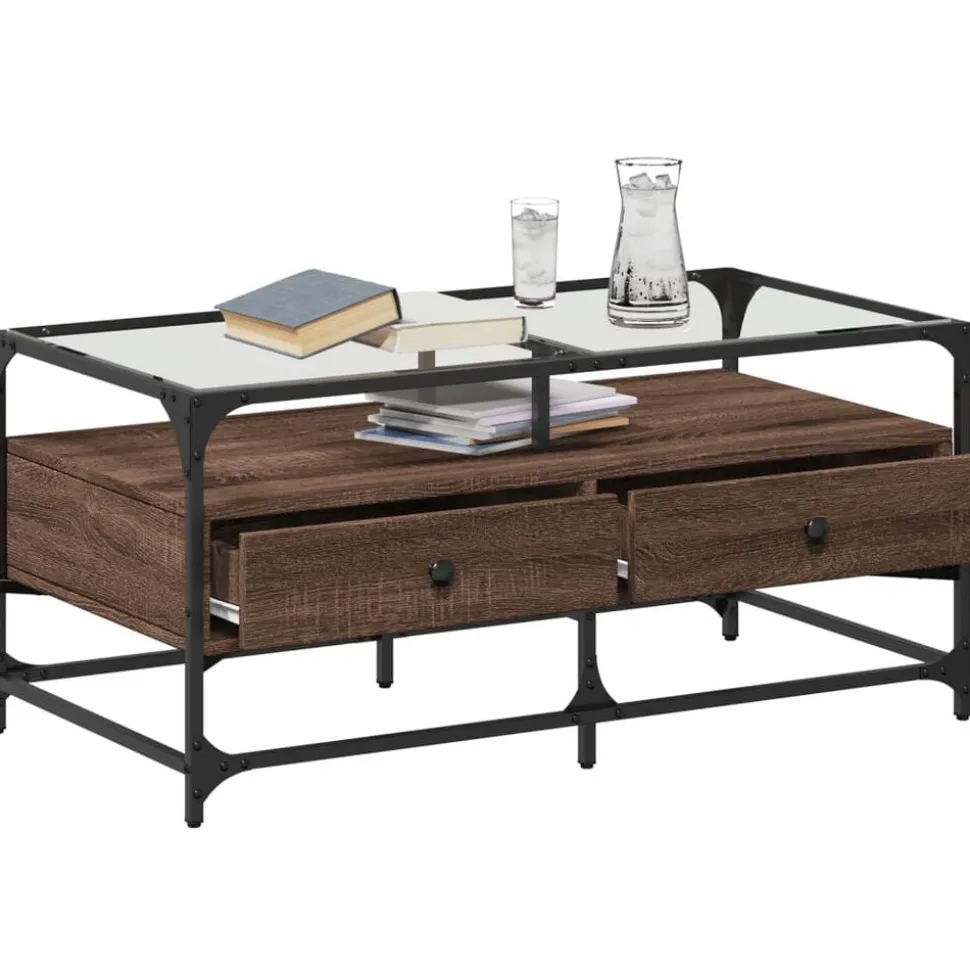 vidaXL Salontafel met glazen blad 98,5x50x45 cm sonoma eiken staal
