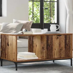 vidaXL Salontafel met lade Oudhout 90 x 49 x 46 cm Bewerkt hout