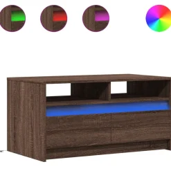 vidaXL Salontafel met LED-verlichting bewerkt hout bruin eikenkleur
