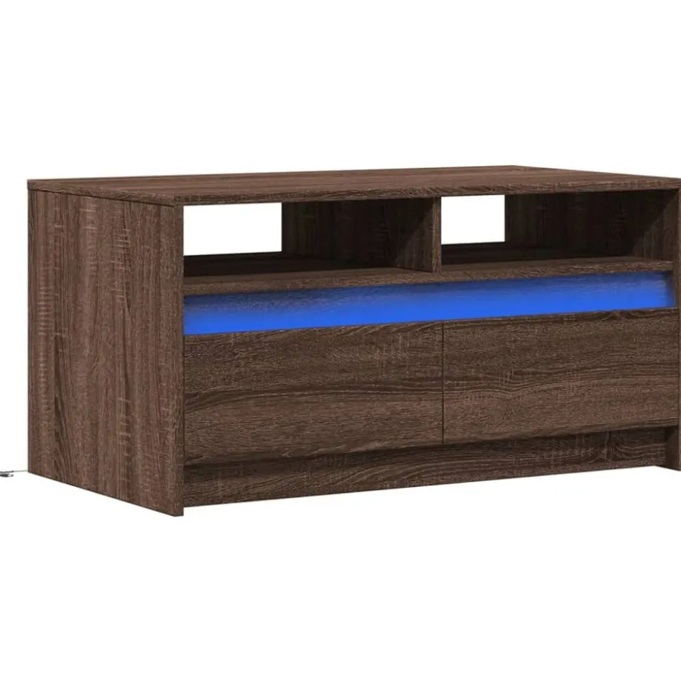 vidaXL Salontafel met LED-verlichting bewerkt hout bruin eikenkleur