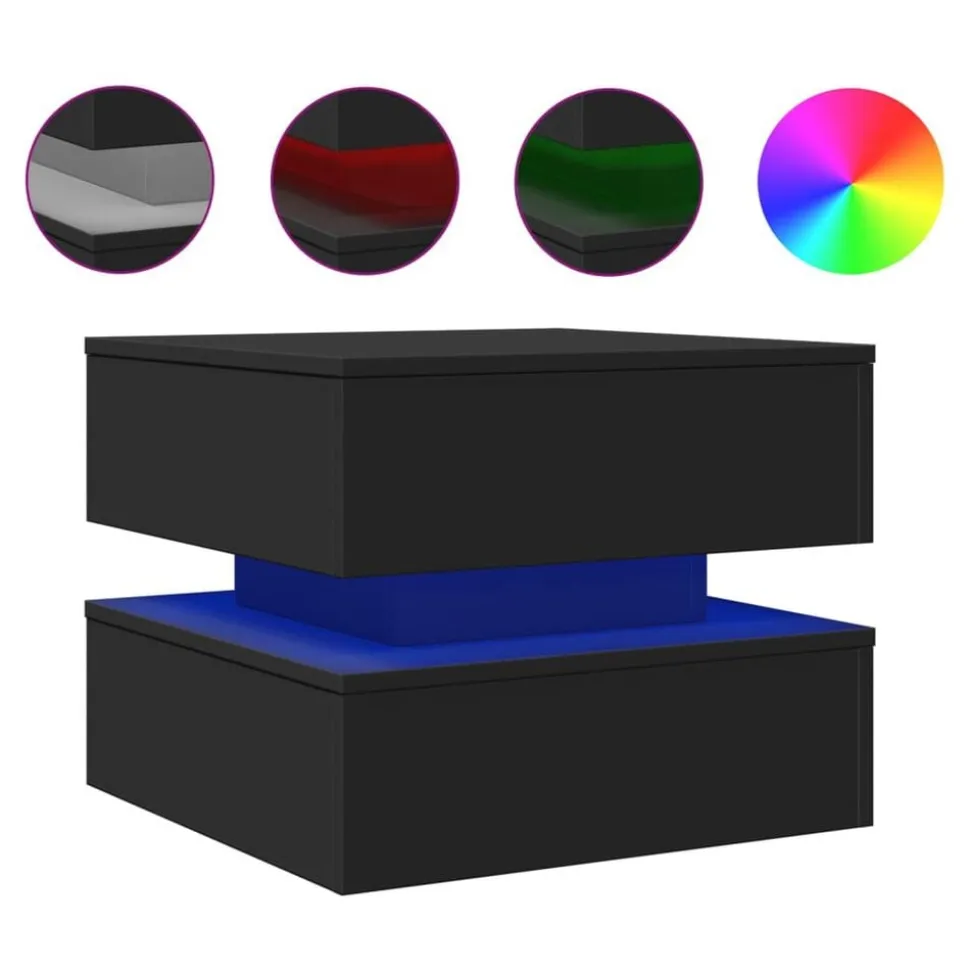 vidaXL Salontafel met LED-verlichting 50x50x40 cm zwart