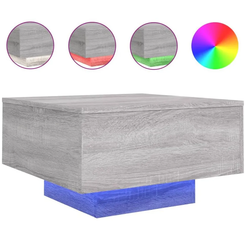 vidaXL Salontafel met LED-verlichting 55x55x31 cm grijs sonoma eiken