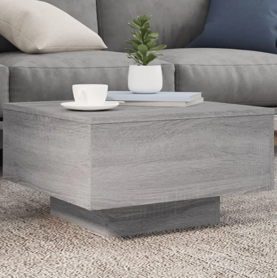 vidaXL Salontafel met LED-verlichting 55x55x31 cm grijs sonoma eiken
