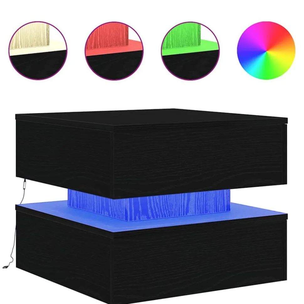 vidaXL Salontafel met LED-verlichting 50x50x40 cm zwart eikenkleurig