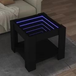 vidaXL Salontafel met LED 53x53x45 cm bewerkt hout zwart