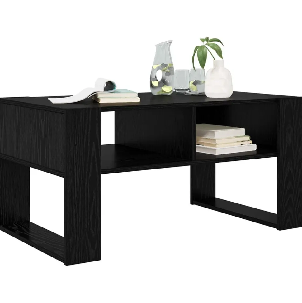 vidaXL Salontafel met opslag Zwart Eiken 92 x 53 x 45 cm Bewerkt hout
