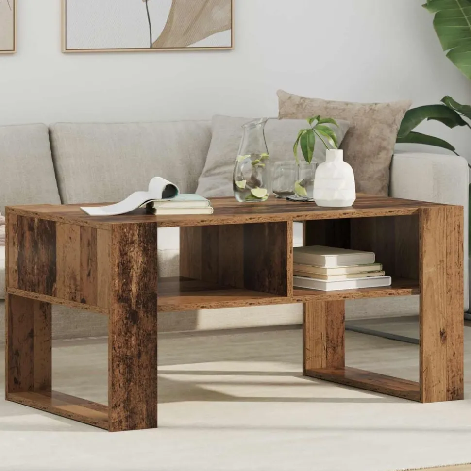 vidaXL Salontafel met opslag Oudhout 92 x 53 x 45 cm Bewerkt hout