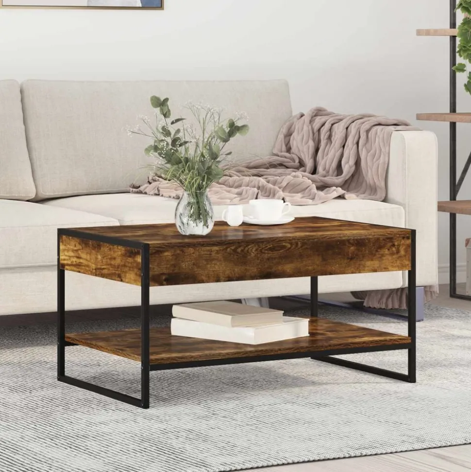 vidaXL Salontafel Rook Eik 80 x 50 x 40 cm Bewerkt hout