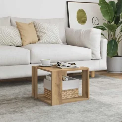 vidaXL Salontafel 40x40x30 cm bewerkt hout artisanaal eikenkleur