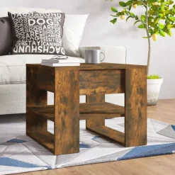 vidaXL Salontafel 55,5x55x45 cm bewerkt hout gerookt eikenkleurig