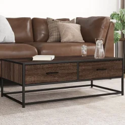 vidaXL Salontafel 100x50x35 cm bewerkt hout en metaal bruin eikenkleur