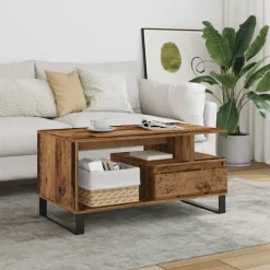 vidaXL Salontafel 90x49x45 cm bewerkt hout oud houtkleurig