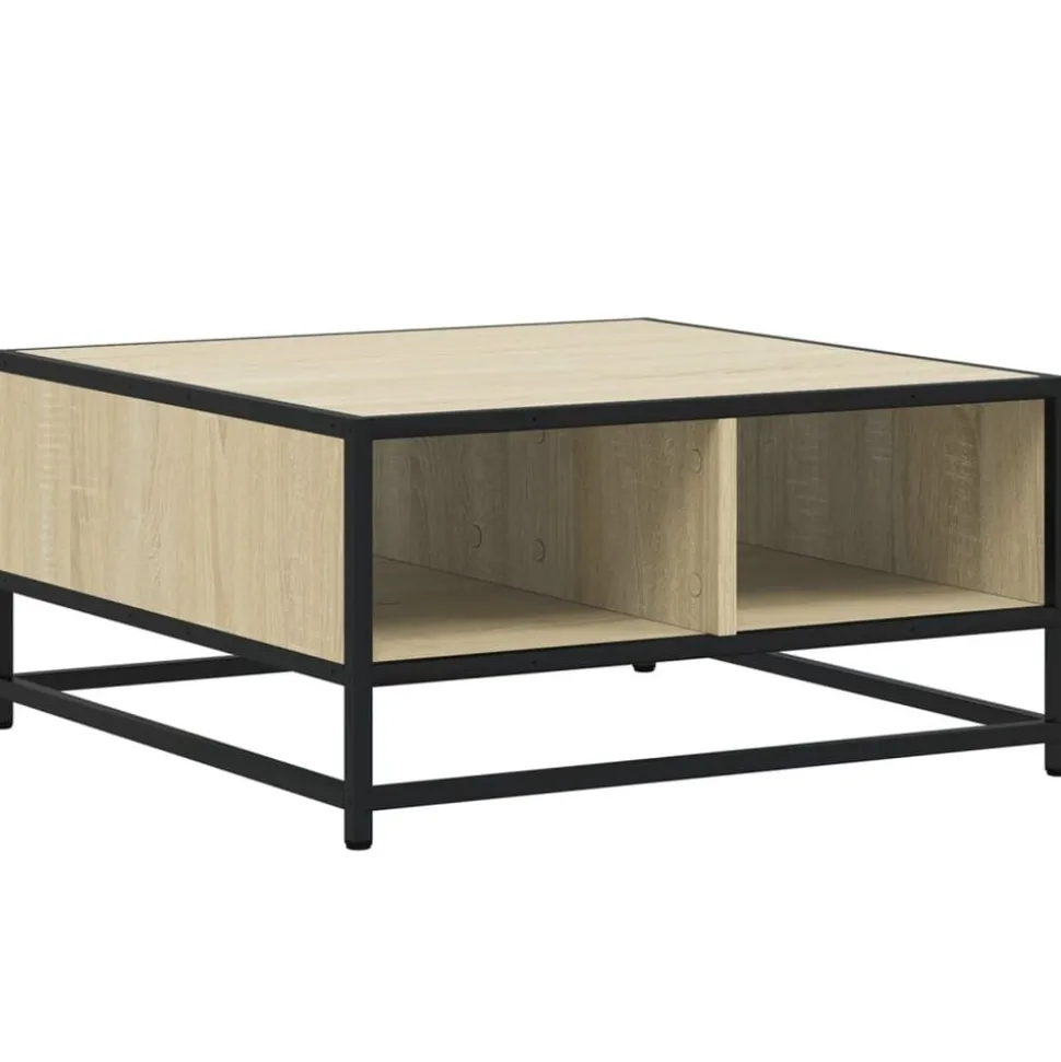 vidaXL Salontafel 60,5x60,5x30 cm bewerkt hout en metaal sonoma eiken