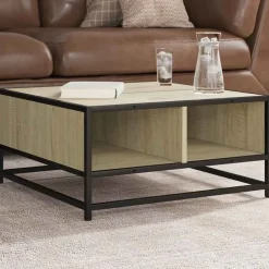 vidaXL Salontafel 60,5x60,5x30 cm bewerkt hout en metaal sonoma eiken