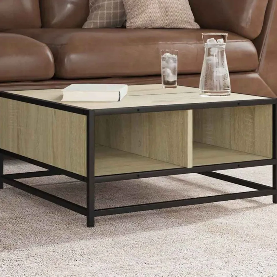 vidaXL Salontafel 60,5x60,5x30 cm bewerkt hout en metaal sonoma eiken