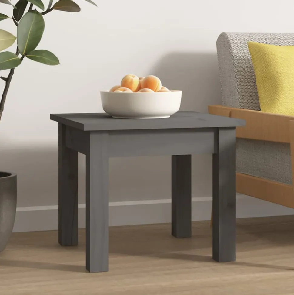 vidaXL Salontafel 35x35x30 cm massief grenenhout grijs