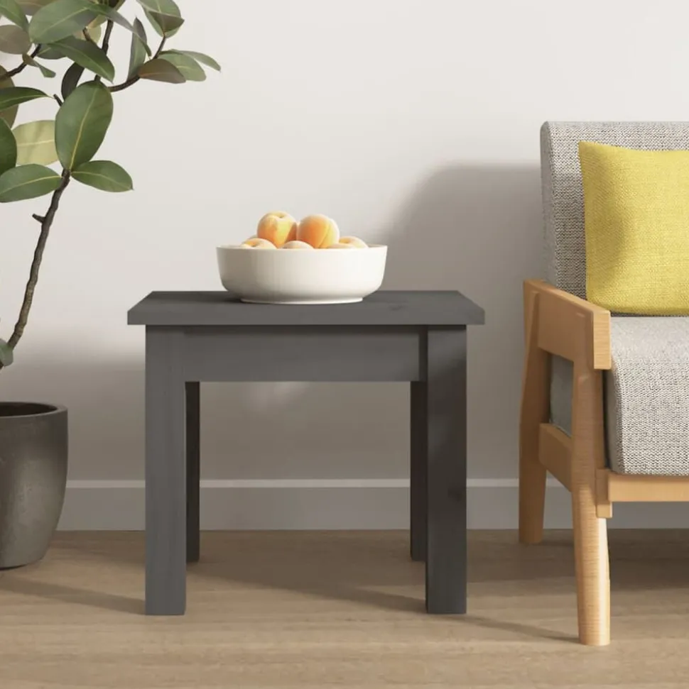 vidaXL Salontafel 35x35x30 cm massief grenenhout grijs