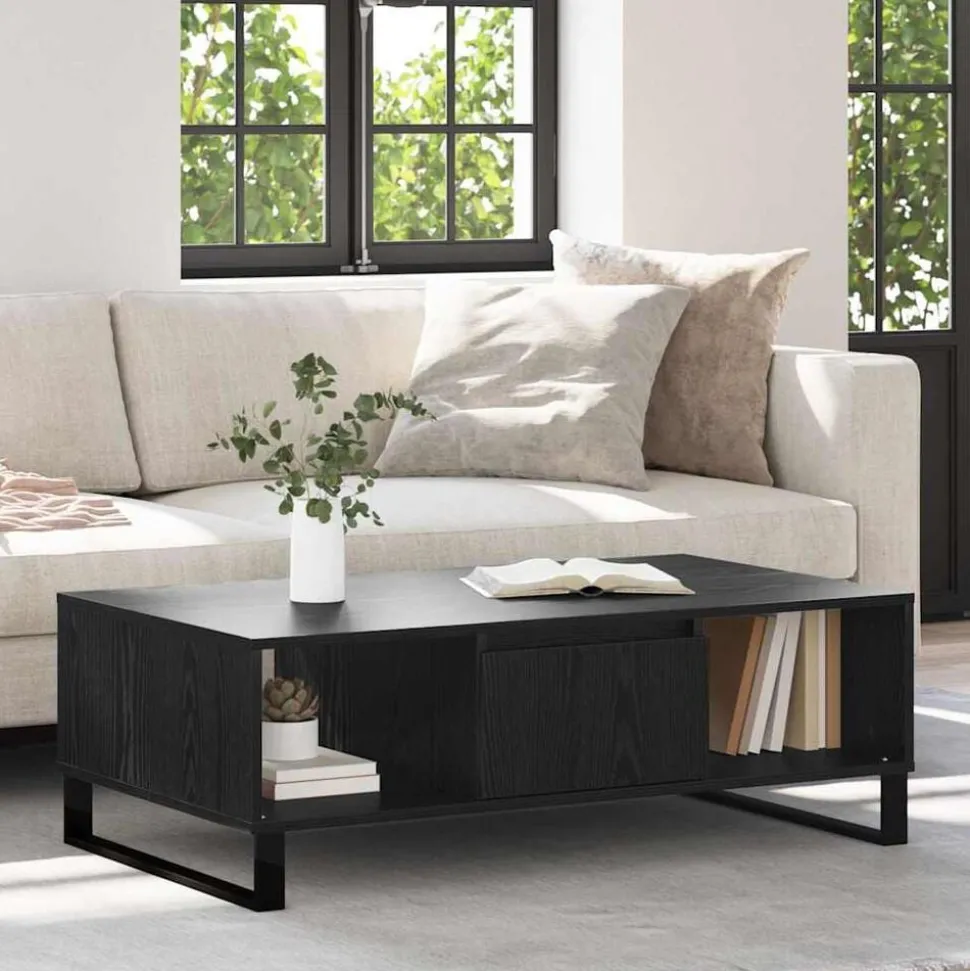 vidaXL Salontafel Zwart Eiken 104 x 60 x 35 cm Bewerkt hout