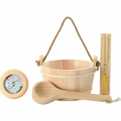 vidaXL Sauna Accessoire Set 4 pcs Bruin Massief Vurenhout en Hennep