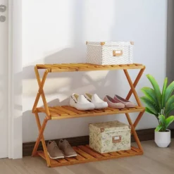 vidaXL Schappenkast inklapbaar 3-laags 70x31x63 cm acaciahout bruin