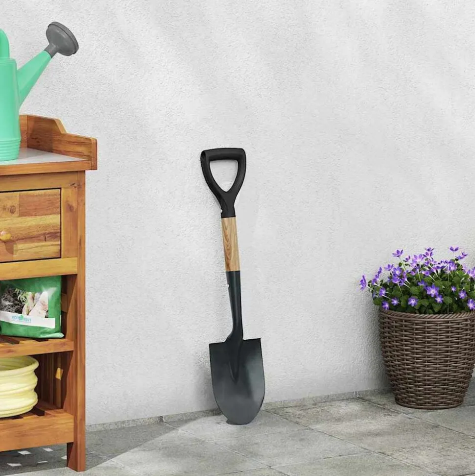 vidaXL Schep Zwart 68,5 cm Krachtig gecoat staal en massief hout