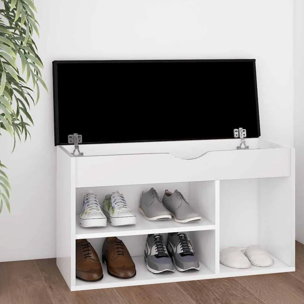 vidaXL Schoenenbank met kussen 80x30x47 cm bewerkt hout wit