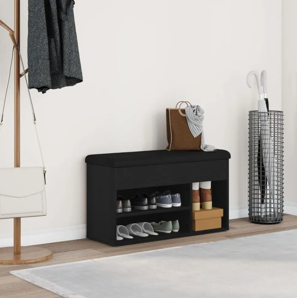 vidaXL Schoenenbank met plank Zwart 80 x 30 x 45 cm Bewerkt hout