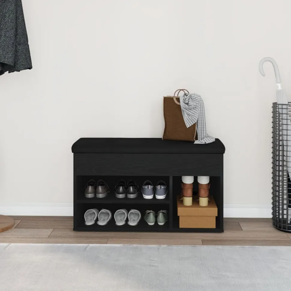 vidaXL Schoenenbank met plank Zwart 80 x 30 x 45 cm Bewerkt hout