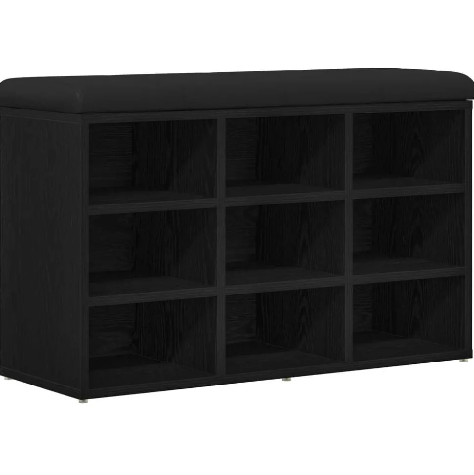 vidaXL Schoenenbank met plank Zwart 80 x 30 x 48 cm Bewerkt hout