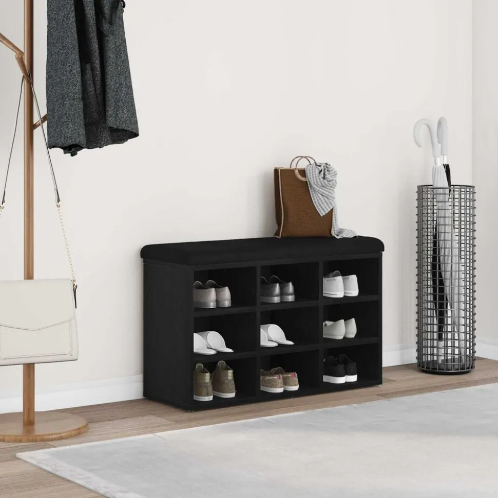 vidaXL Schoenenbank met plank Zwart 80 x 30 x 48 cm Bewerkt hout