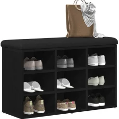 vidaXL Schoenenbank met plank Zwart 80 x 30 x 48 cm Bewerkt hout
