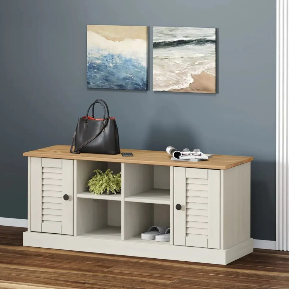 vidaXL Schoenenbank VIGO 106x35x40 cm massief grenenhout wit