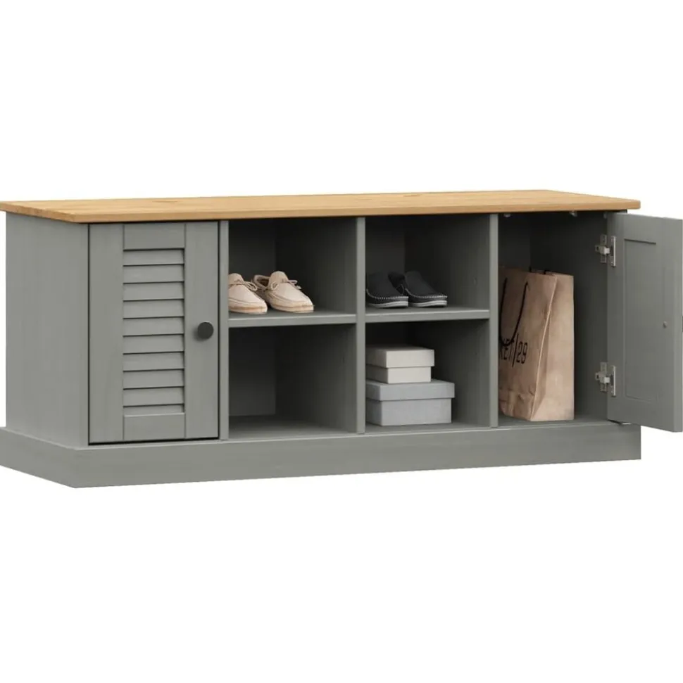 vidaXL Schoenenbank VIGO 106x35x45 cm massief grenenhout grijs