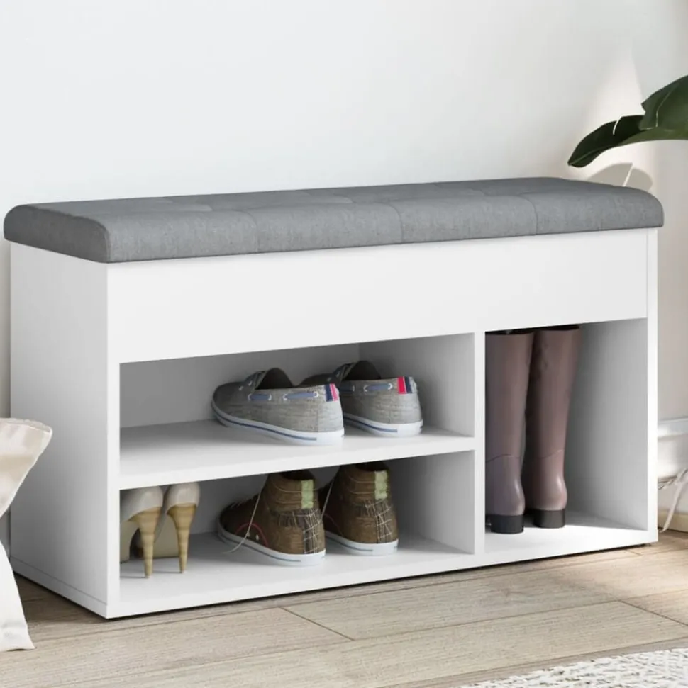 vidaXL Schoenenbank Wit 82x32x45,5 cm Bewerkt Hout