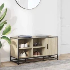 vidaXL Schoenenbank 100x40x53,5 cm bewerkt hout en metaal sonoma eiken