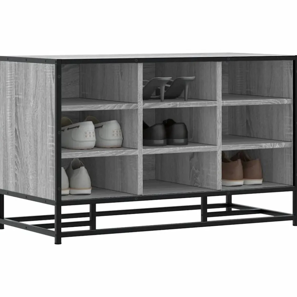 vidaXL Schoenenbank 84x40x53,5 cm bewerkt hout en metaal grijs sonoma