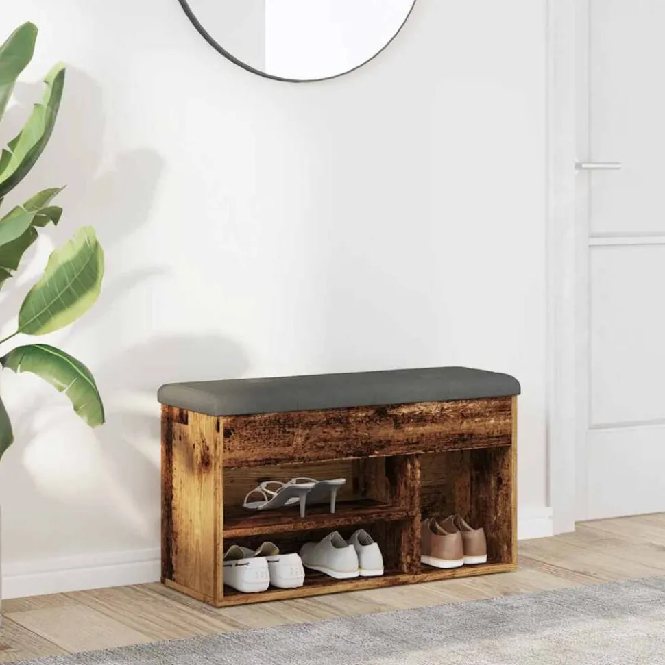 vidaXL Schoenenbank 82x32x45,5 cm bewerkt hout oud houtkleurig
