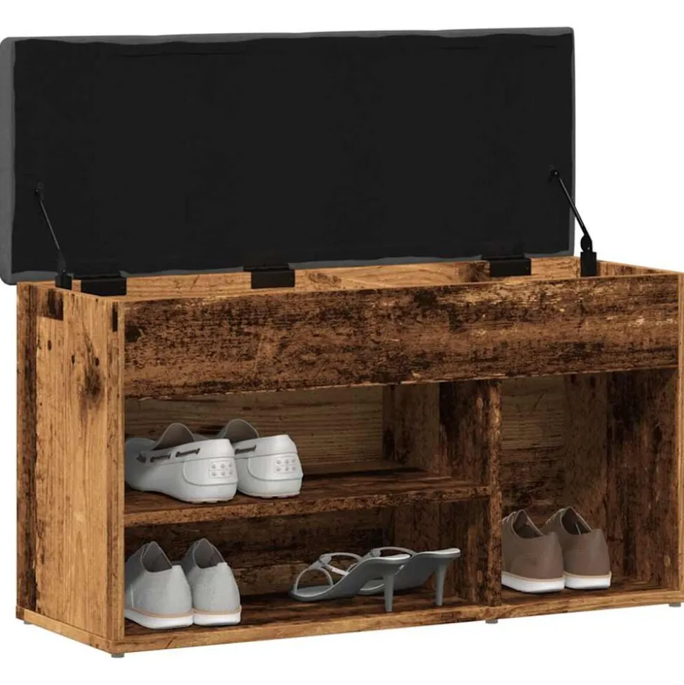 vidaXL Schoenenbank 82x32x45,5 cm bewerkt hout oud houtkleurig