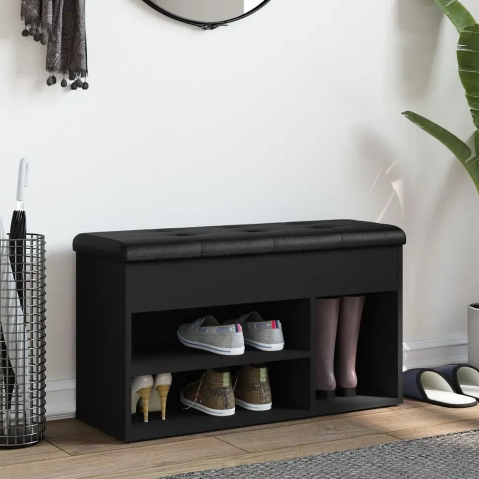 vidaXL Schoenenbank 82x32x45,5 cm bewerkt hout zwart