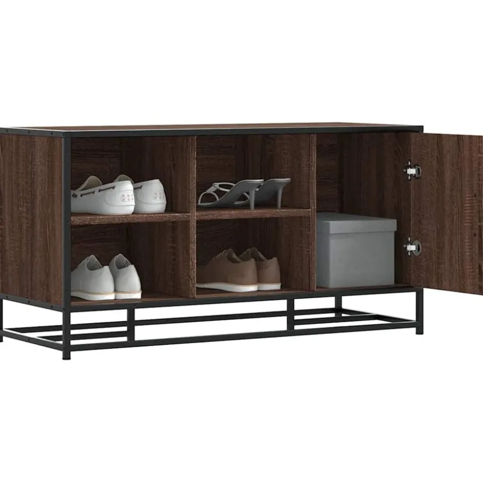 vidaXL Schoenenbank 100x40x53,5 cm bewerkt hout en metaal bruin eiken