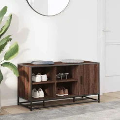 vidaXL Schoenenbank 100x40x53,5 cm bewerkt hout en metaal bruin eiken