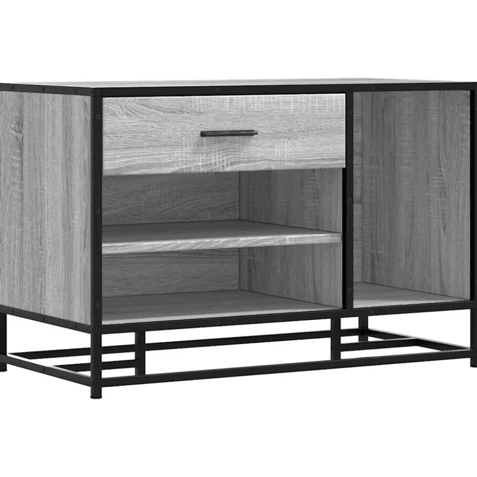 vidaXL Schoenenbank 80x40x53,5 cm bewerkt hout en metaal grijs sonoma