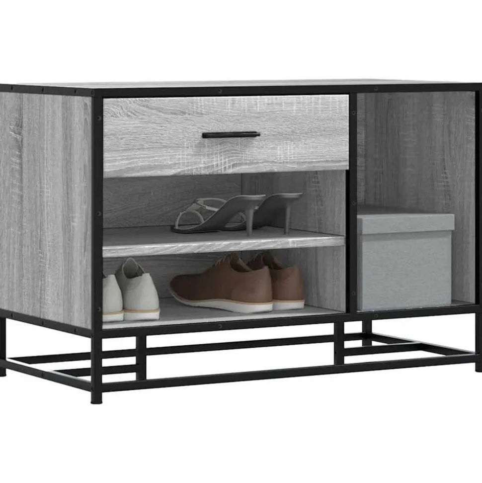 vidaXL Schoenenbank 80x40x53,5 cm bewerkt hout en metaal grijs sonoma