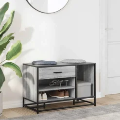 vidaXL Schoenenbank 80x40x53,5 cm bewerkt hout en metaal grijs sonoma