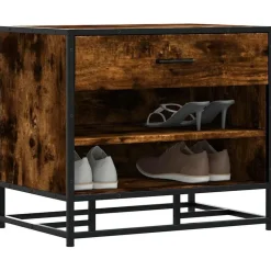 vidaXL Schoenenbank 60x40x53,5 cm bewerkt hout en metaal gerookt eiken